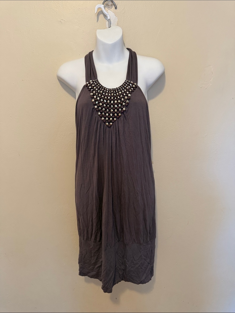 Grace Brown Beaded Halter Dress